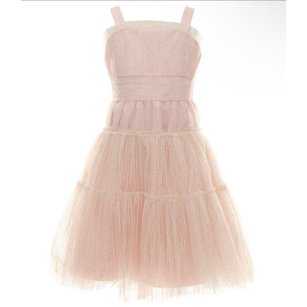 Rare Editions Girls Size 8 Pink Tulle Gold Glitter Dress. Formal. Holiday. Party